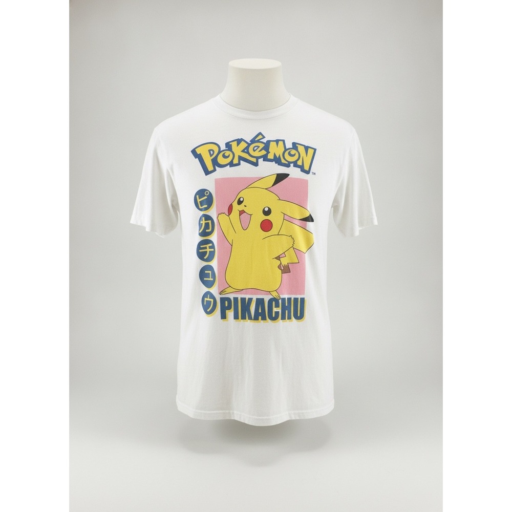 Pokemon Pikachu‎ Graphic T-Shirt Mens White Short Sleeve Retro Anime Tee